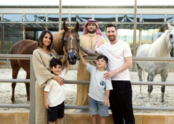 Lionel Messi and his family with Arabian horses in Diriyah