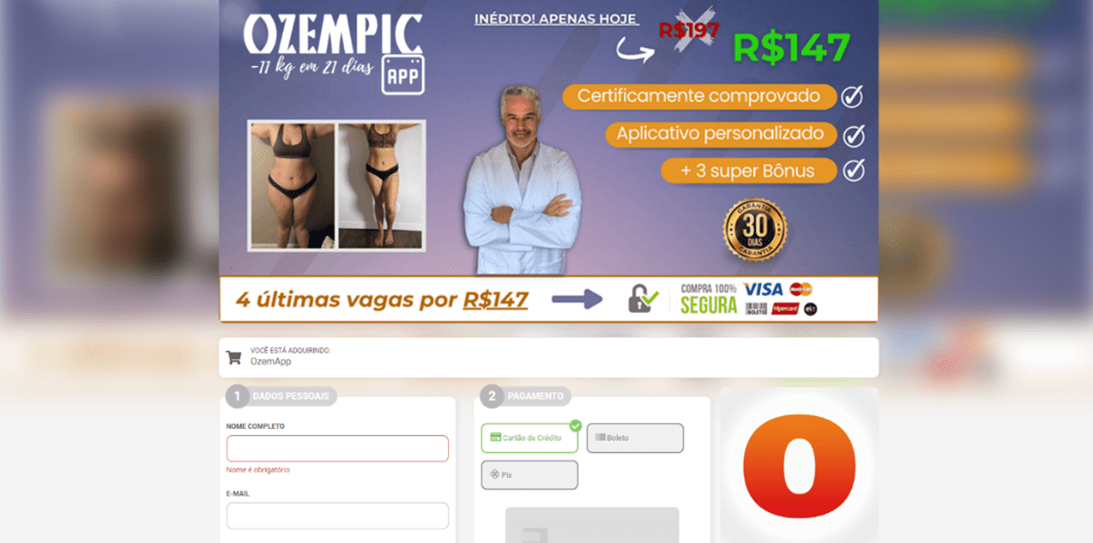 An example of fake Ozempic shopping form